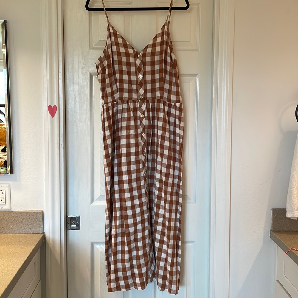 A New Day brown and white gingham dress